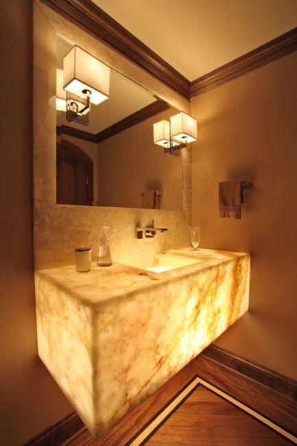 Backlit Onyx Floating Vanity Sink - Luxury Stone with Warm LED Glow
